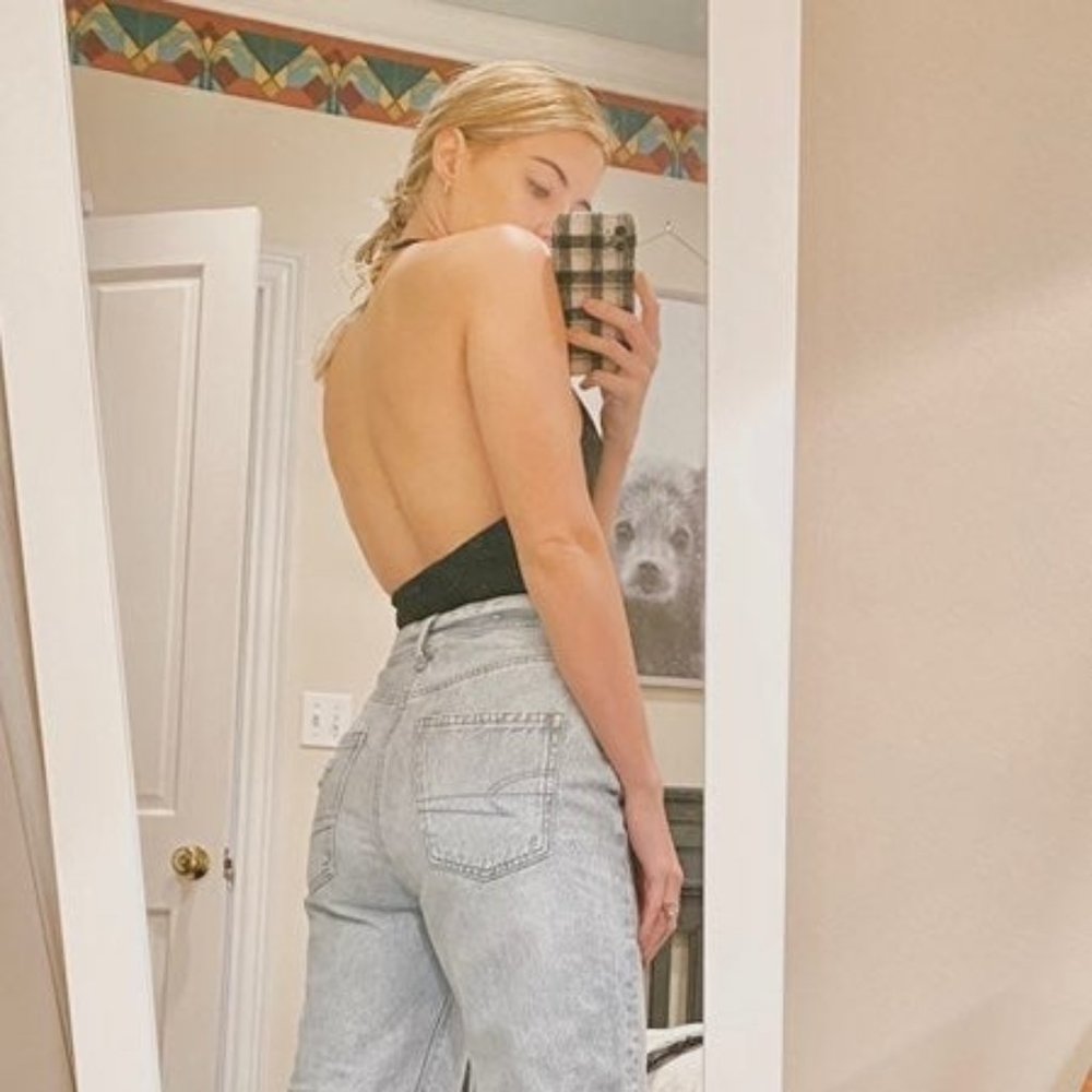 Open back halter plunge bodysuit